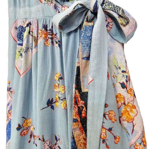 Maeve by Anthropologie Blue Rosalia Postcard  Cap Sleeve Faux Wrap Dress - Picture 7 of 14